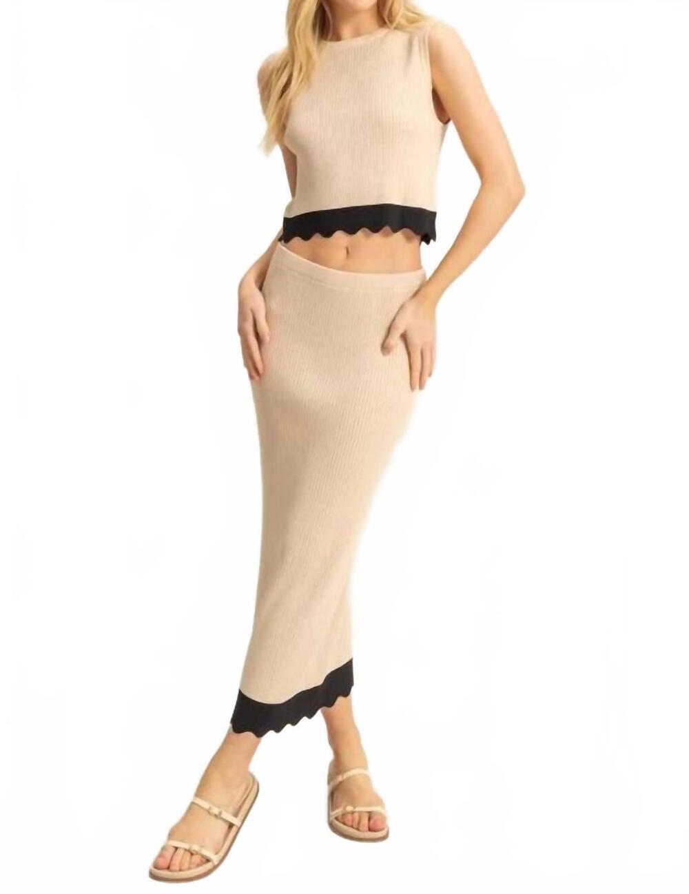 NEW HYFVE contrast hem top and maxi skirt set in beige
